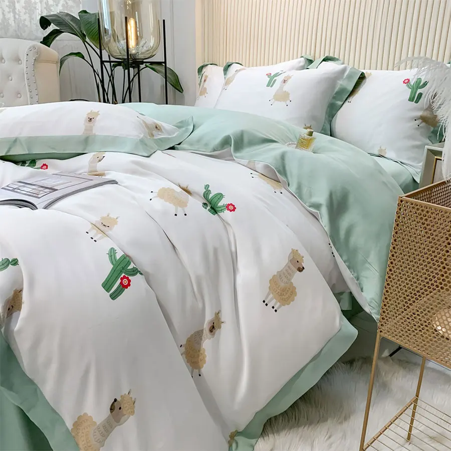 

Cute Alpaca green bedding set teen,fashion double comfortable full queen king home textile bed sheet pillow case quilt cover