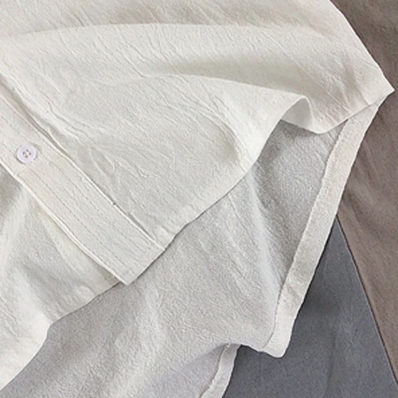 

Hzirip 2021 Men Summer Stand-Up Collar Five-Point Sleeves Trendy Men's Short-Sleeved Shirt Loose Three-Quarter Sleeves Plus Size