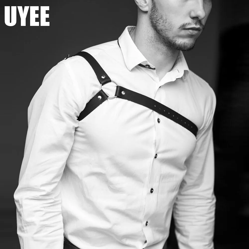 UYEE кожаный ремень для мужчин ремни для мужчин готические Подвески модные Наплечные ремень чулки цепь Harajuku сексуальный интимный бондаж панк
