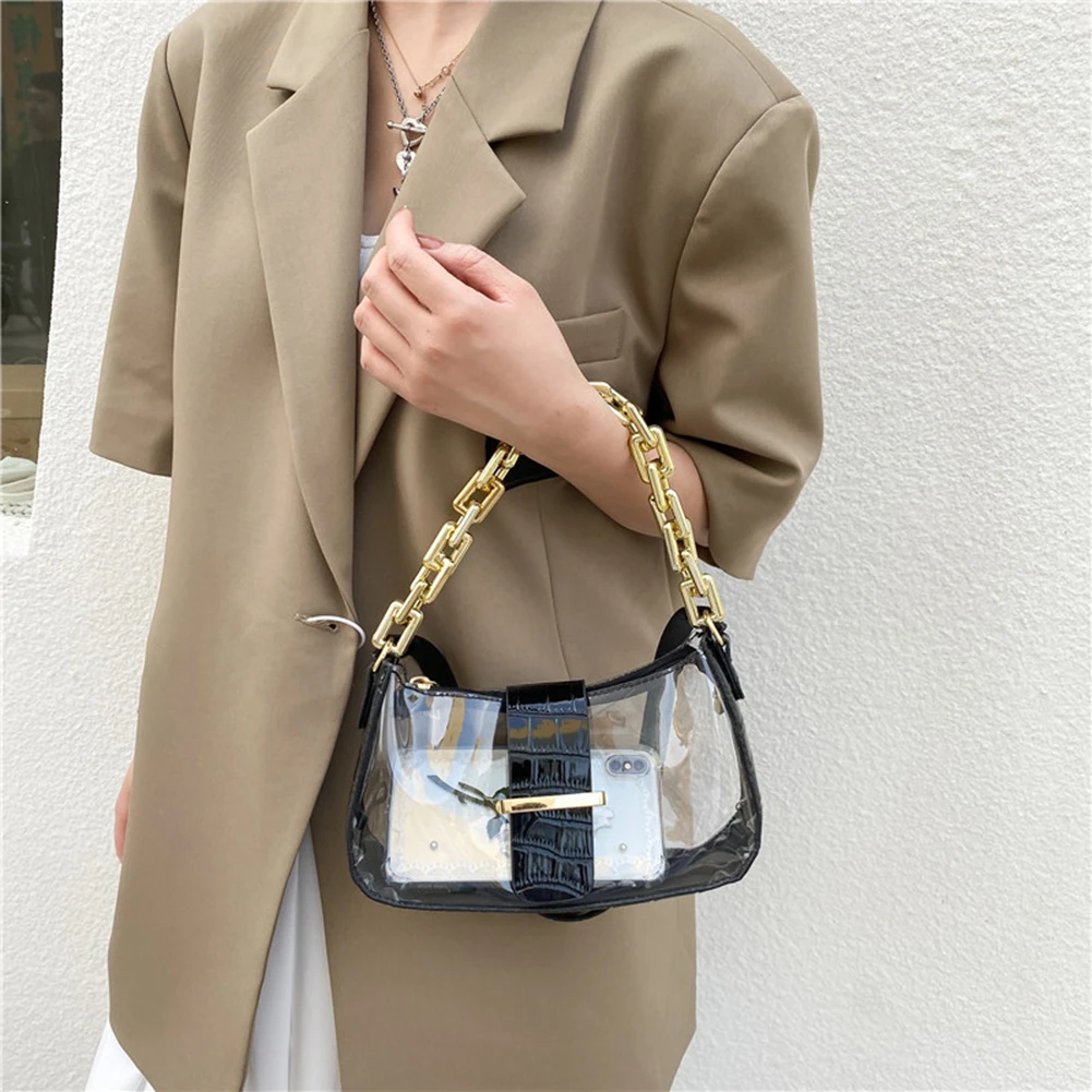 

Женская прозрачная сумка в стиле ретро с крокодиловым узором, Повседневная сумка на толстой цепочке