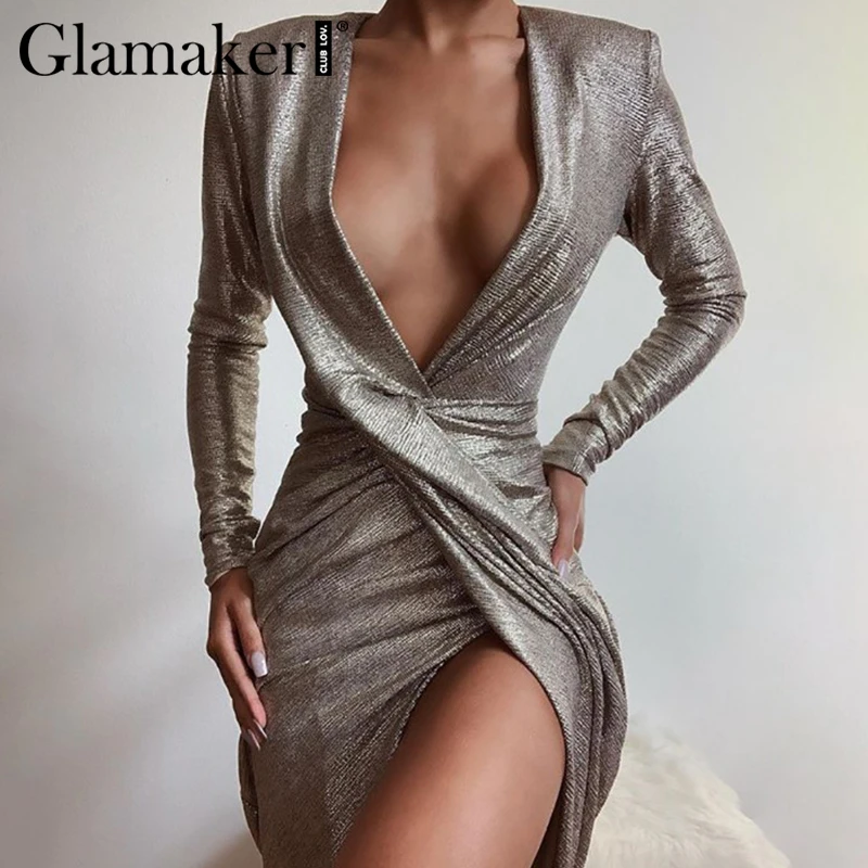Glamaker трикотажное сексуальное платье с глубоким v образным вырезом женское узлом