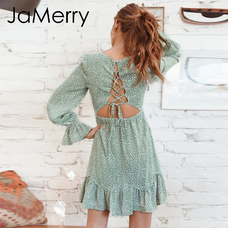 JaMerry винтажное элегантное шифоновое платье в стиле бохо женское горошек с рюшами