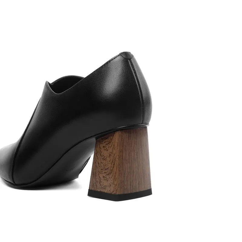 

Genuine Leather Woman Pumps Pointed toe Black High Heels Shoes Side Zip Platform Pumps Spring Autumn Dress Party Pumps