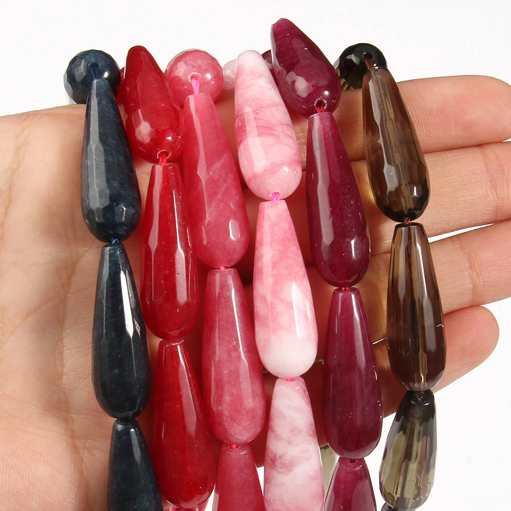

10x30mm Natural Faceted Red Pink Chalcedony Jades Stone Water Drop Loose Spacer Beads For Jewelry Making Diy Bracelet Accessorie