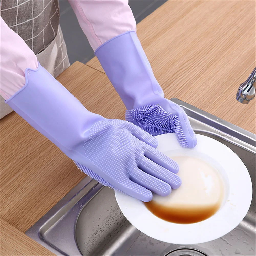 

1Pair Dishwashing Cleaning Gloves Magic Silicone Rubber Dish Washing Latex Glove for Household Scrubber Kitchen Clean Tool Scrub