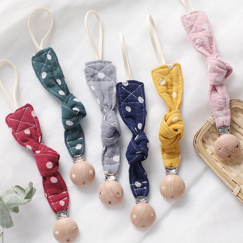 

1pcs Baby Cotton Pacifier Chains Beech Wood Pacifier Clip Baby Toys Soother Nipples Holder Newborn Toy Feeding Accessories