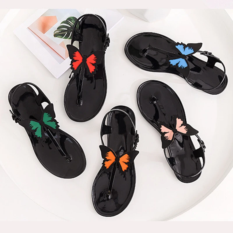 Женские сандалии на плоской подошве женская летняя обувь прозрачная пляжная с