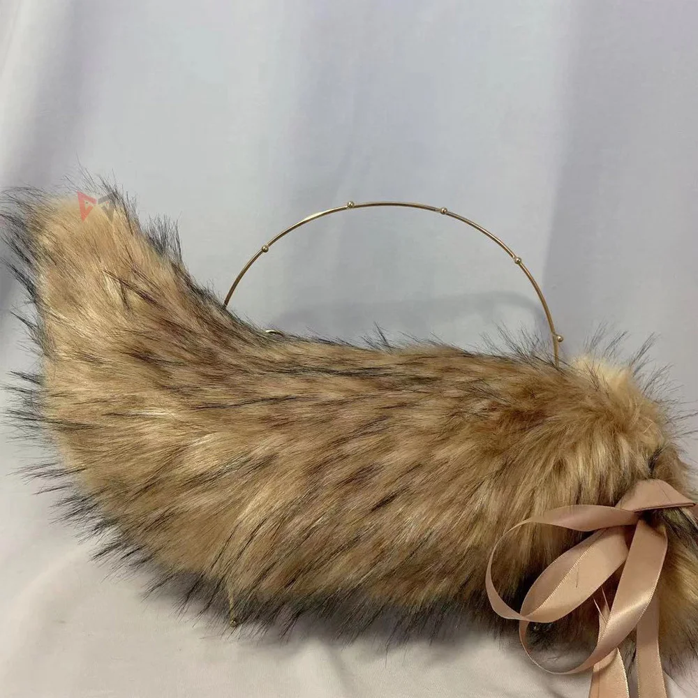 Обруч для волос коричневый кофейный с маленькими молочными лисьими ушками обруч