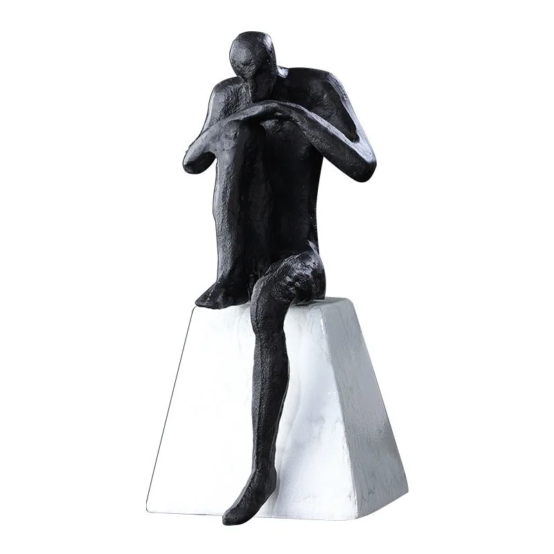 

Thinker Abstract Figures Black Character Ornaments Living Room Decoration Resin Figure Statue with Base Modern Home Decor