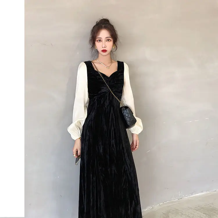 

2021 Summer Dresses For Women Party Casual Vintage Clothes Long Sleeve Strap Tank Black Maxi Dress Harajuku Cottagecore Robe