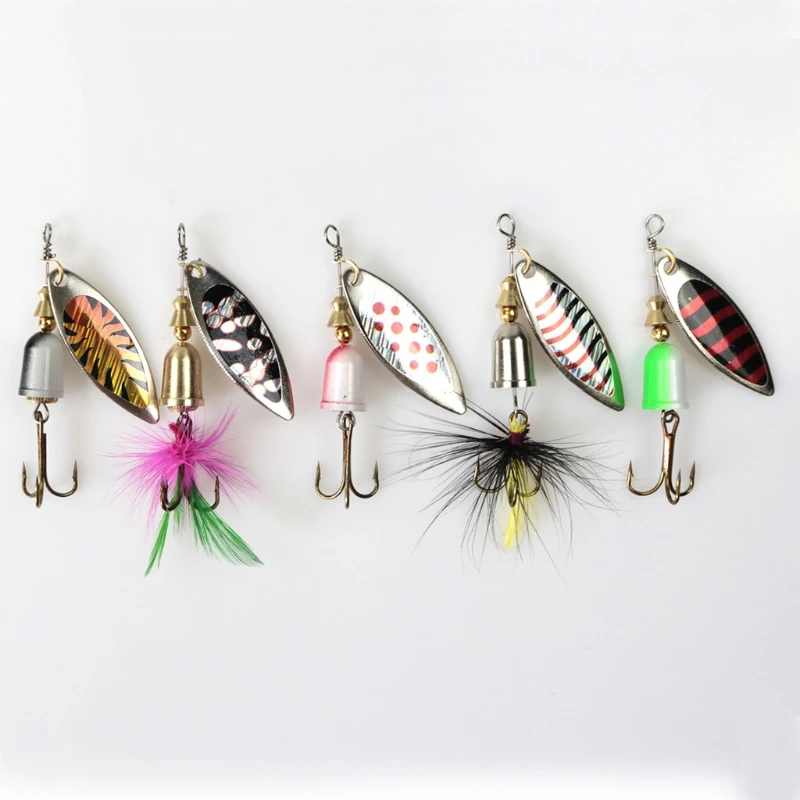 

Fishing Bait Sequin Reflective Noise Attract Rotation Mixed Colorful Treble Hook Lure Spoon Spinner Spinnerbait Baits