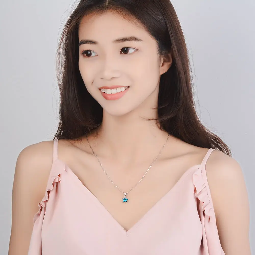 

NEHZY 925 Sterling Silver New Woman Fashion Jewelry High Quality Blue Crystal Zircon Pentagram Pendant Necklace Length 45cm