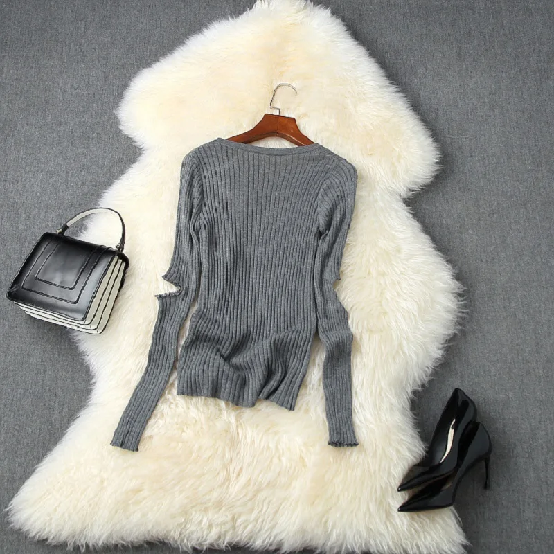 

2020 Autumn Winter Fashion Pullovers Women High Quality Knitting Hollow Out Sexy Long Sleeve Purple Black Grey Rose Red Jumpers