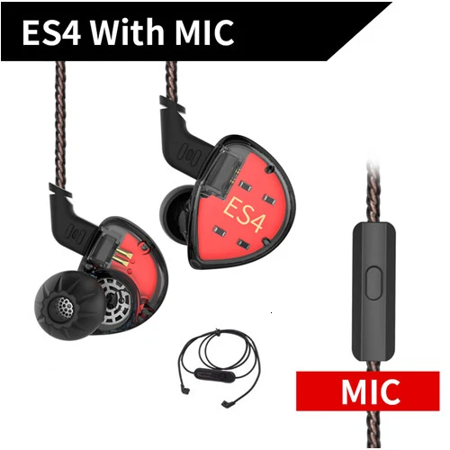 BlackMicBluetooth KZ ES4 наушники гибридные технологии единиц 1DD+ 1BA гарнитура в ухо Мониторы наушники HiFi бас шумоподавления наушники - Цвет: BlackMicBluetooth