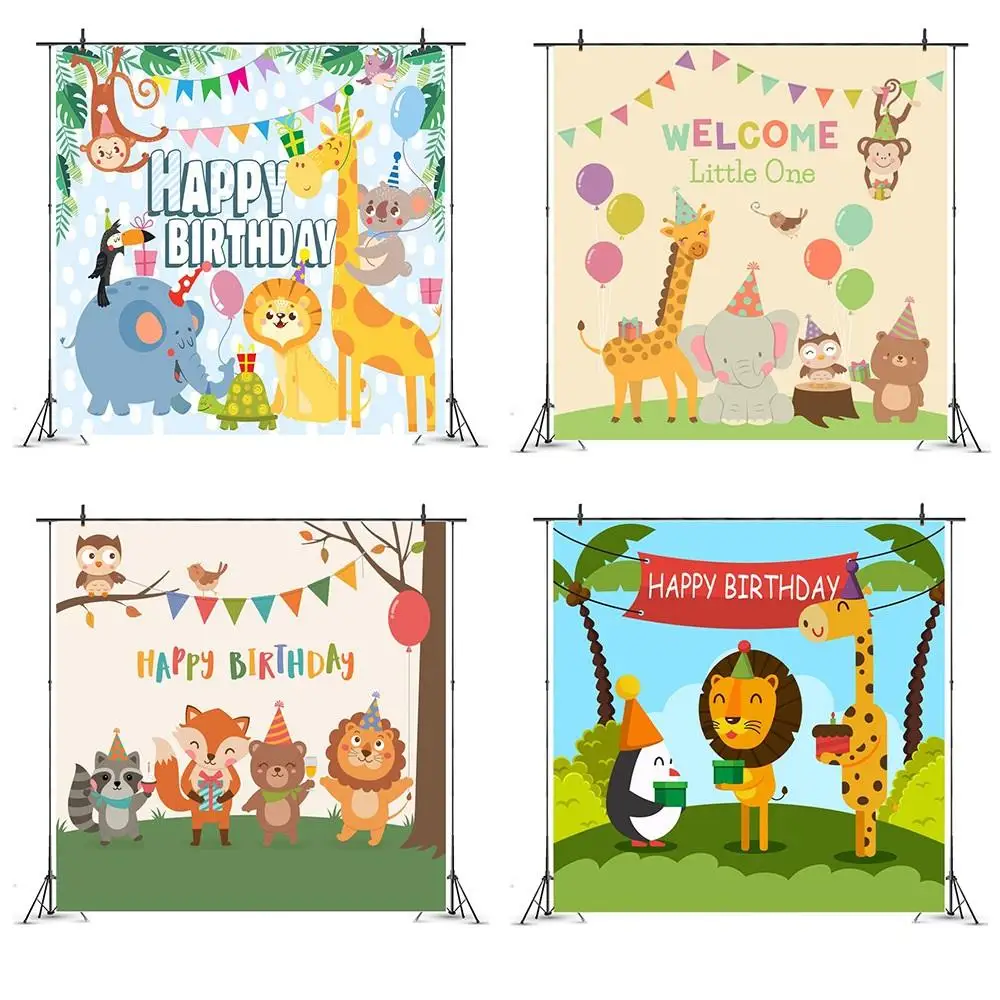 

Cartoon Forest Animals Children Backdrops Photography Elephant Giraffe Kids Birthday Party Photo Background for Shooting Decor