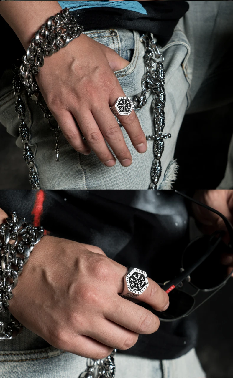 Vegvisir кольца из нержавеющей стали для мужчин Скандинавская мифология Руна викингов индекс кольцо Модные ювелирные изделия