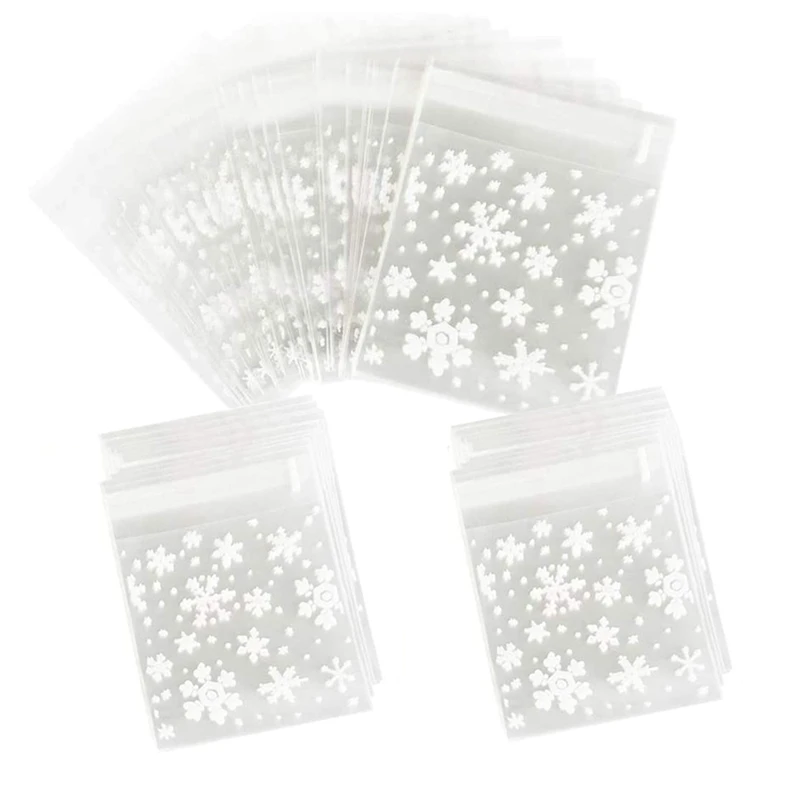

300Pcs Christmas Snowflakes Cookie Bags Xmas Candy Bag Self Adhesive Resealable Pouch Gift Bags For Christmas Party