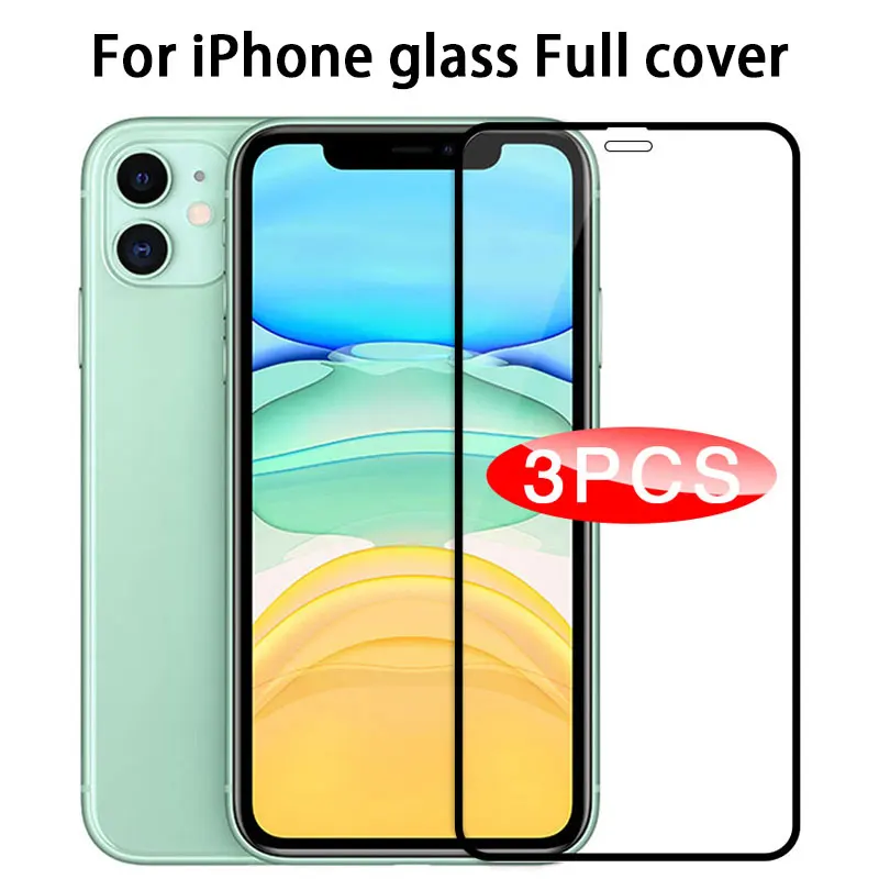 

3pcs Protective Glass on For iPhone 12 11 13 Pro Max Screen Protector for iphone X XR XS SE 202 Max 6S 7 8 plus Full Cover Glass