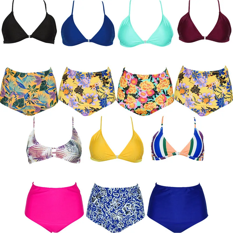 Высокая талия бикини женские купальные костюмы Цветочные Купальники с принтом
