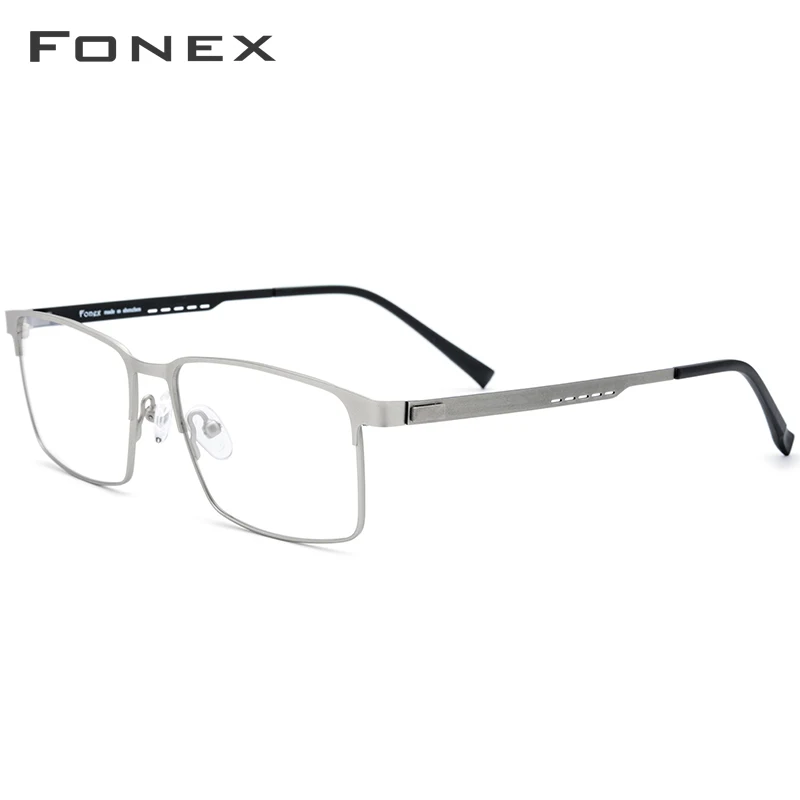 Очки по рецепту из FONEX сплава, полная оправа, квадратные очки для близорукости, оправа для мужчин, оптические очки без винтов, очки для мужчин 8841 - Цвет оправы: Серебристый