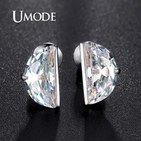 umode half round circle stud earrings for women white gold new simple design wedding jewelry luxury accessories 2022 ue0193b