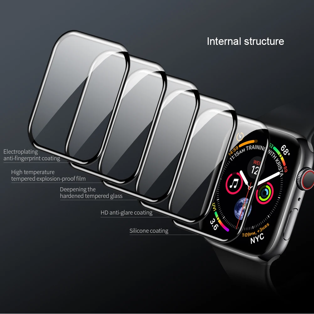 Для наручных часов iWatch серии 4, версия 1, 2, 3, ремешок Стекло Экран протектор Nillkin 3D AW+ Полное покрытие безопасное закаленное стекло для наручных часов Apple Watch, 38, 40, 42/44 мм