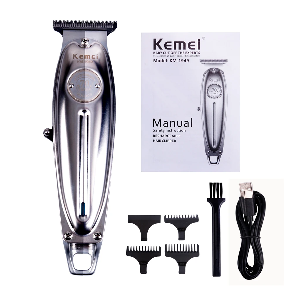 

Kemei 1949 Professional Electric Barber Full Metal Cordless Men'S Hair Trimmer 0mm Baldheaded T Blade Finish Haircut Machine