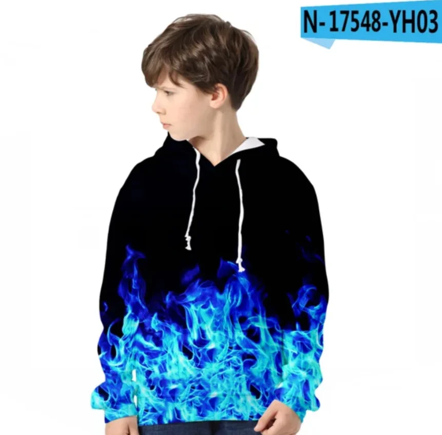 

Fashion Design 3-14 years kids Flaming Hoodie Children 3D Sweatshirts Casual Clothing Oversized Boy Girl Long-sleeved Pullovers
