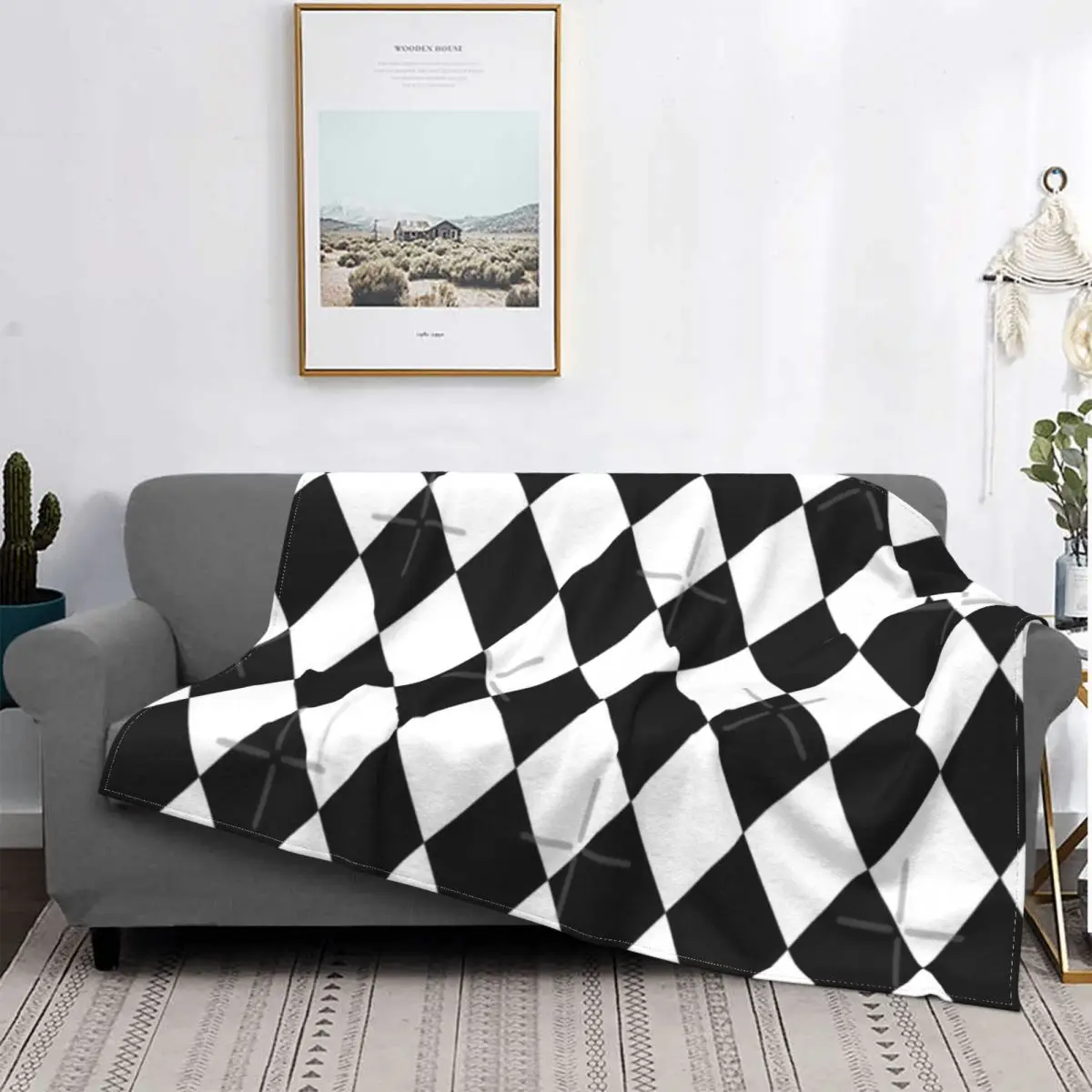 

Manta de arlequin blanco y negro, colcha para cama, alfombra a cuadros, manta a cuadros, Manta para niños