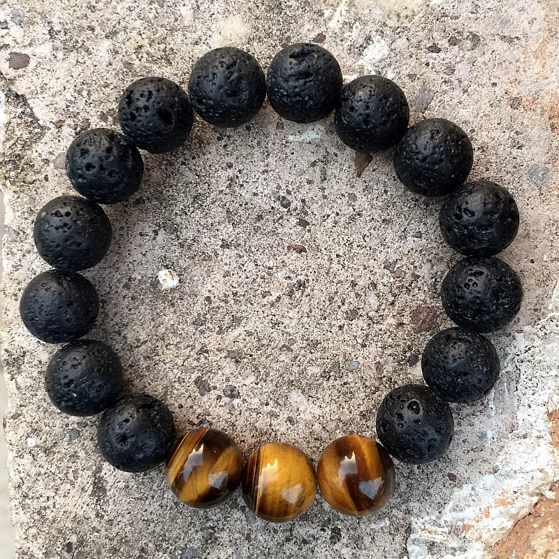 12 мм Тибетский браслет из тигрового глаза вулканического камня Mala ювелирные