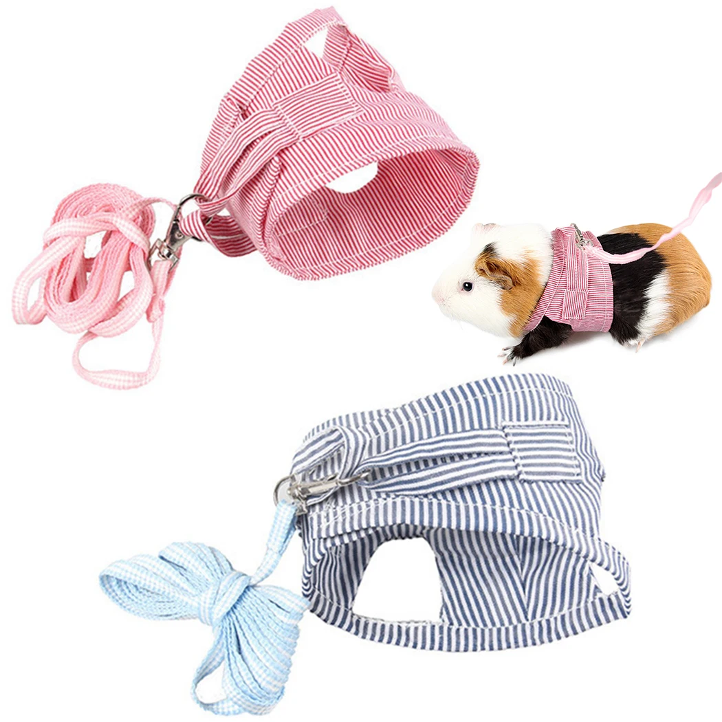 Hamster Leash Harness Small Animal Harness For Guinea Pigs Squirrel Adjustable Striped Cotton Pet Clothes Hamster Accessories