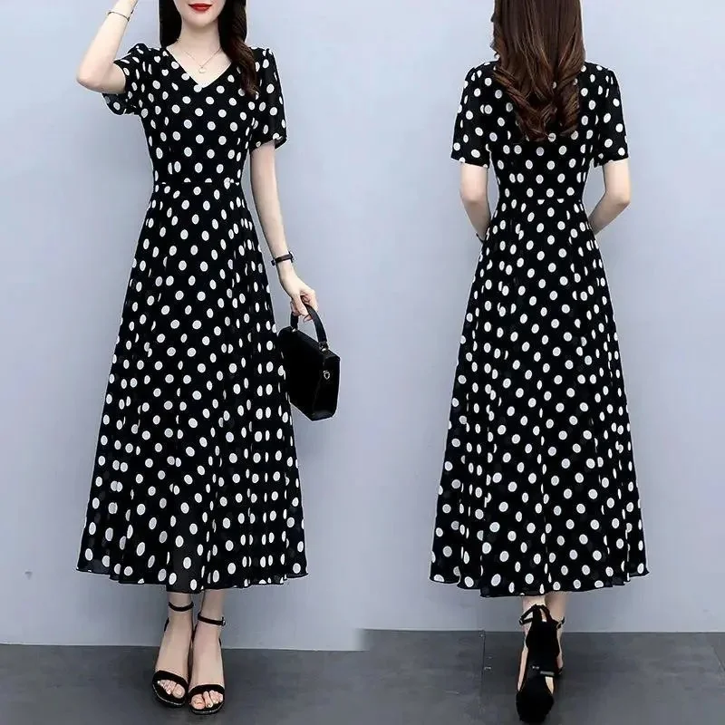 

Women Summer Polka Dot Dress Slim Fit Casual Long Vestido