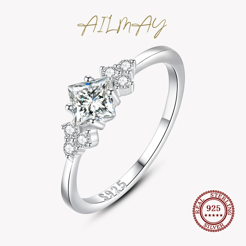 Ailmay 100% Серебро 925 пробы сверкающий квадратный кубический цирконий перстень для