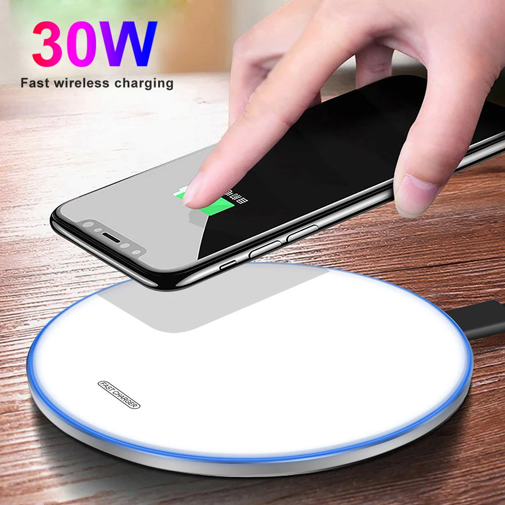 

30W Wireless Charger Pad Quick Adapter Fast Charging Phone Charger For IPhone 11 8 X XS 12 For Samsung S20 S10 S9 Note 8 9 10