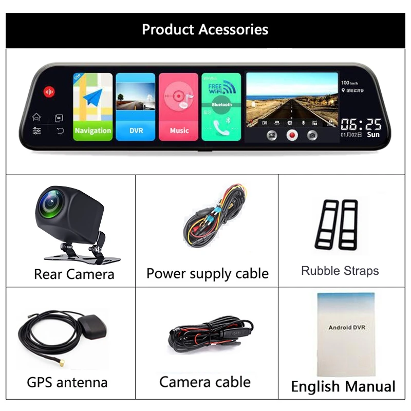 12 дюймов Android 8,1 Adas Dash Cam Автомобильный видеорегистратор Gps Bluetooth навигация Fhd видео рекордер 4G Wifi Dvr зеркало