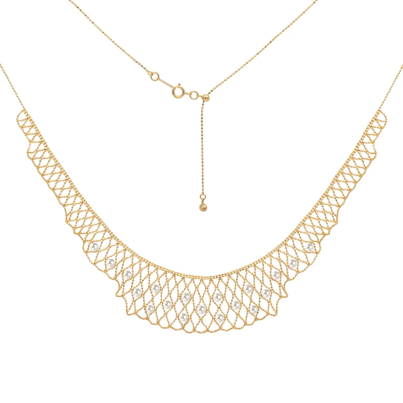 Prezzo Gioielli In Oro Giallo Massiccio 18 Carati (AU750) Collana In Pizzo Da Donna Collana Girocollo Catena Naturale Akoya Sea Pearl Fashion Lady