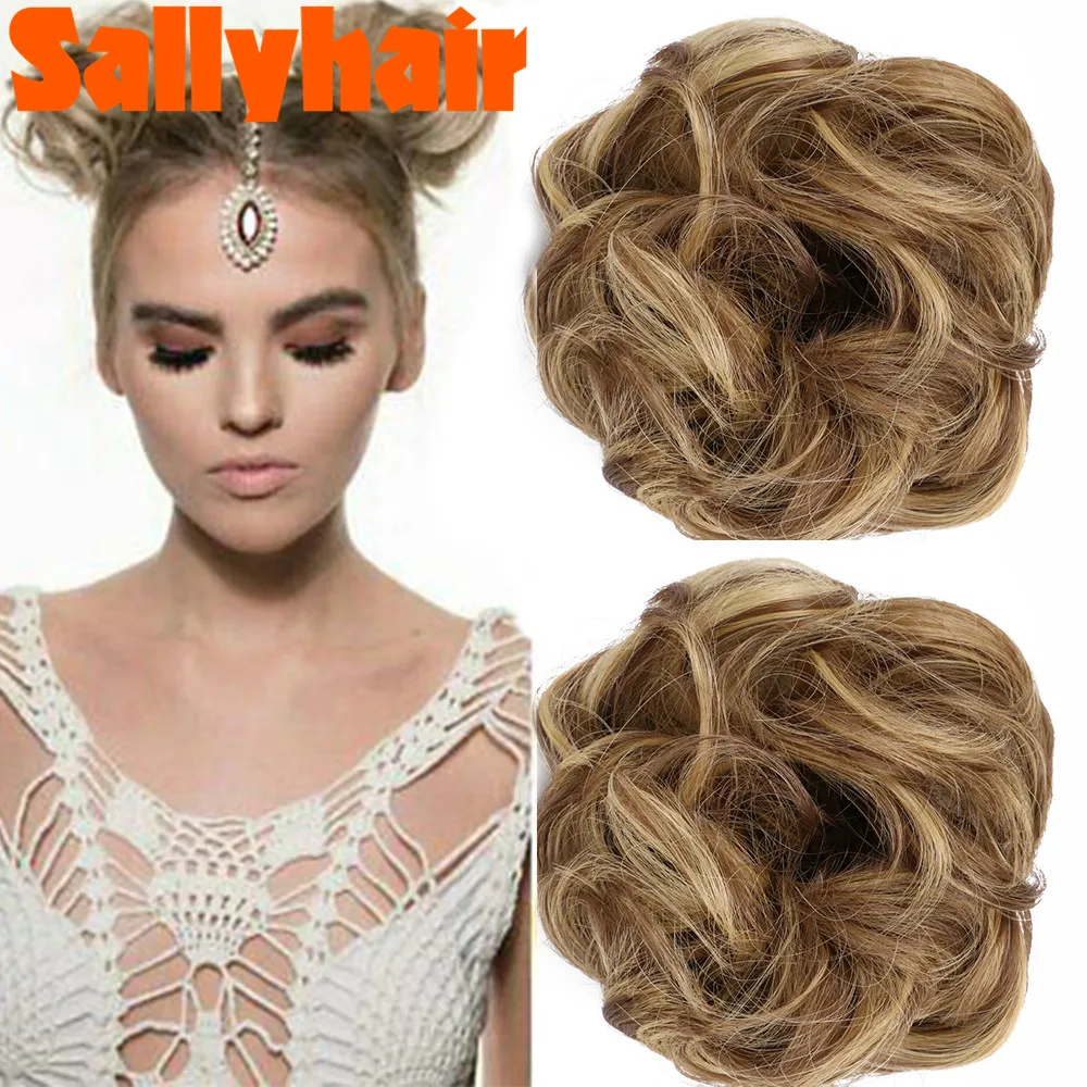 

Sallyhair женские кудрявые шиньон с резиновой лентой, коричневые светлые синтетические волосы, накидка на пучок, хвосты, удлинители волос