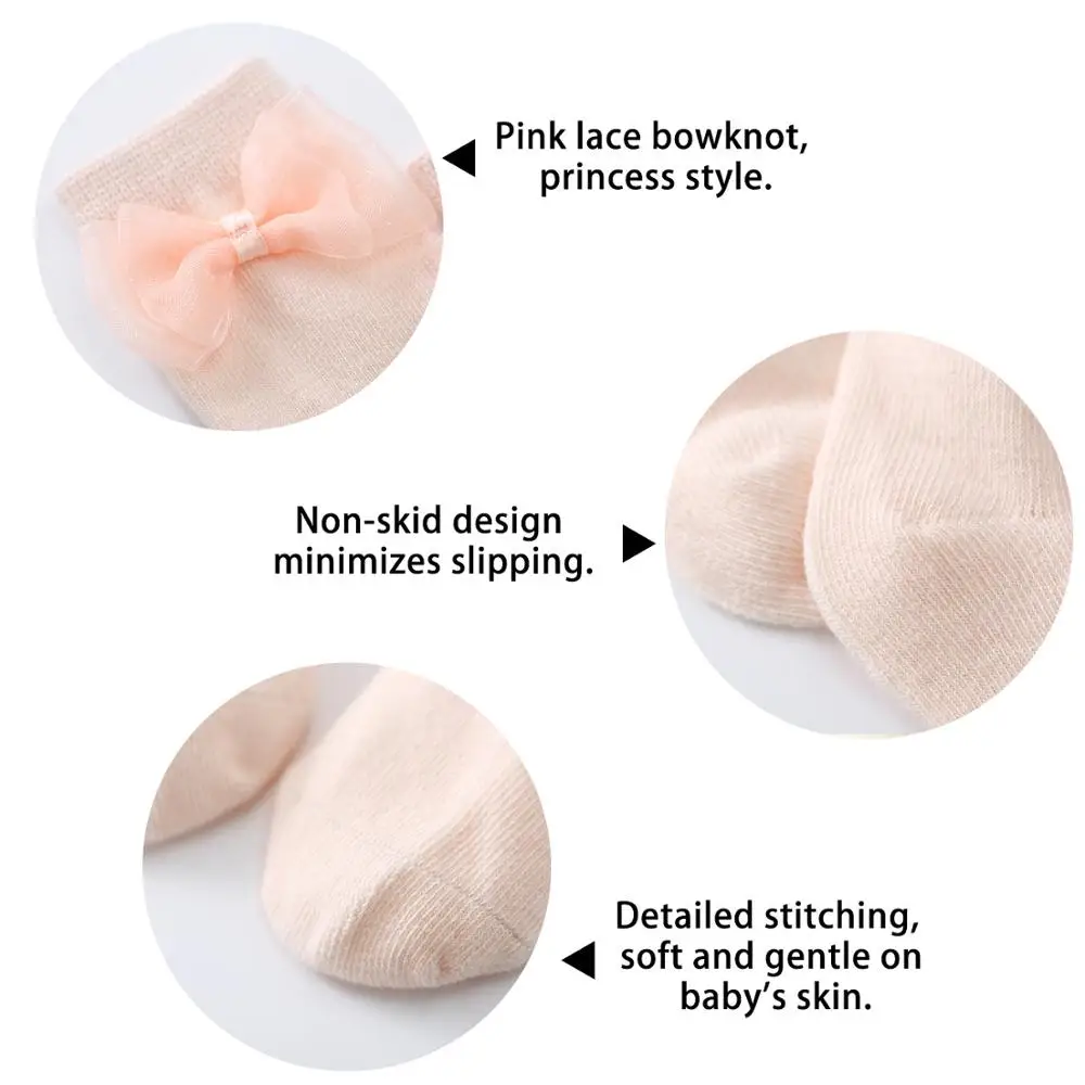 

Pureborn 6 Pack Newborn Baby Girl Socks with Lace Bowknot Knitted Breathable Cotton Solid Middle Socks Baby Girl Leg Warmers