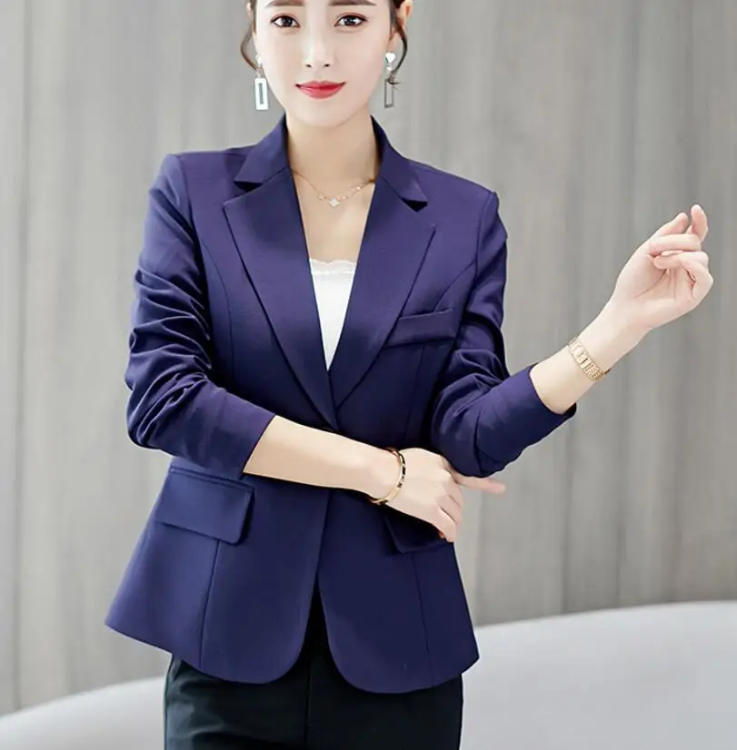 

2019 new women's blazer autumn slim suits solid color short coats long sleeve slim small suit female office overcoat quality top
