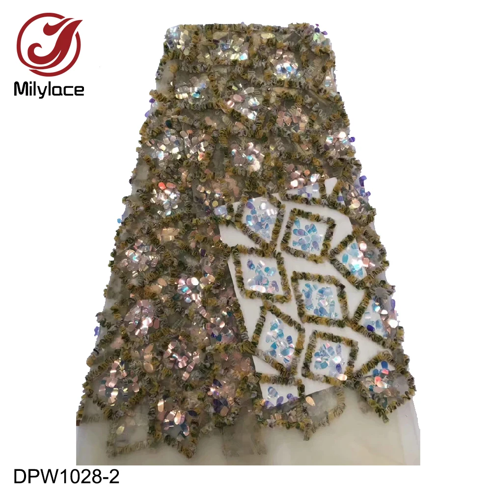 Новая африканская кружевная ткань 3D с блестящими французскими пайетками на высококачественной сетчатой тюле DPW1028.