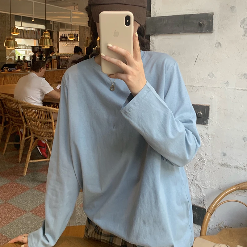 Женская футболка с длинным рукавом TingYiLi Повседневная Свободная длинная в