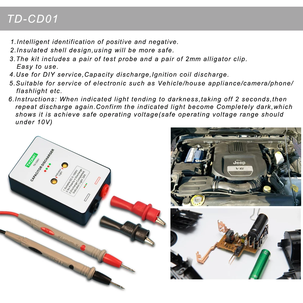 TKDMR Горячая DC 5-1000V Sparkpen конденсатор разрядка ручка+ светодиодный светильник и звук 4RD ручка разрядка защита Новинка