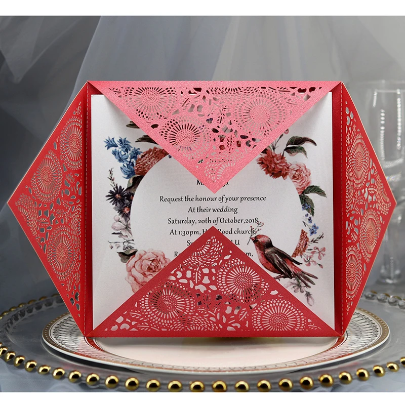 1 шт. элегантные квадратные Пригласительные открытки с цветочной лазерной резкой