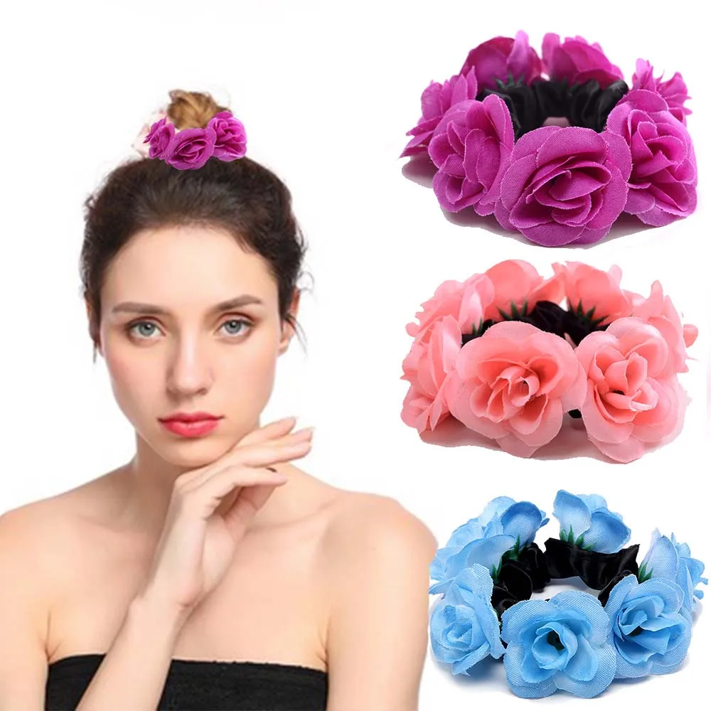 

Big Rose Flower Elastics Hair Rubber Band Girls Women Cute Hair Tie Gum Fabric Hair Scrunchies Ponytail Holder Hair Accessories