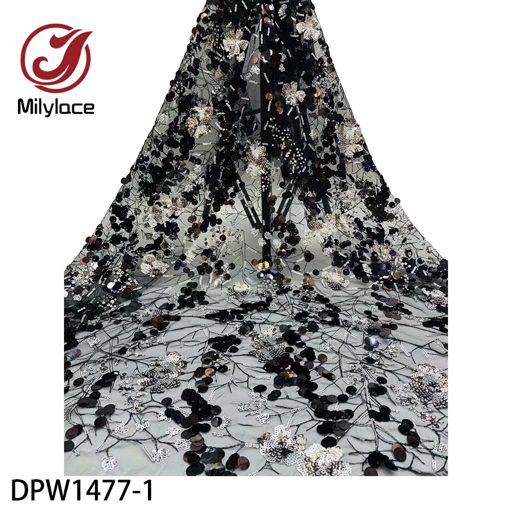 

Luxury 3D Sequins Embroidery Lace Fabric Top Grade French Mesh Fabrics for Wedding Gown Dress Lace Fabric DPW1477