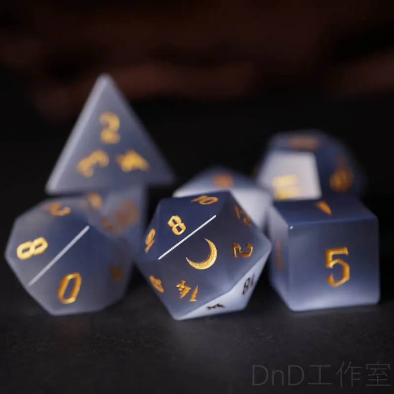 

7Pcs Grey Opal Dnd Dice Trpg Board Game Gem Dice Coc Cthulhu Running Group Custom Multi-Faced Dice
