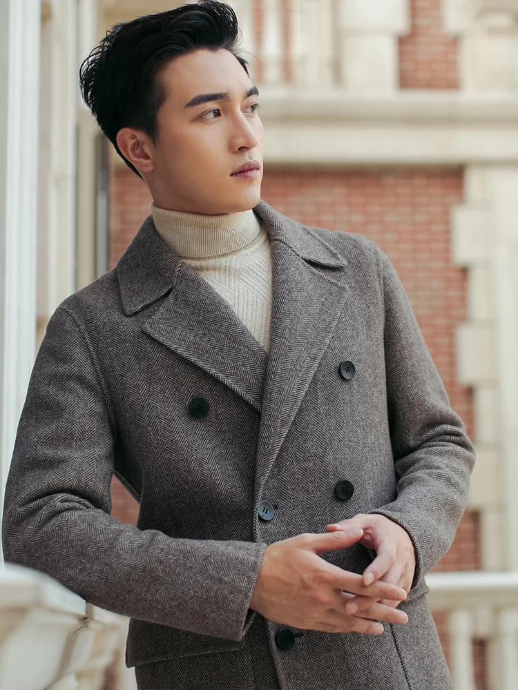 Мужское шерстяное пальто 2020 Длинная шерстяная куртка мужская двубортная