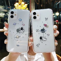 cute cartoon astronaut space phone case for iphone 11 pro max xs xr x 12 mini 7 8 plus transparent soft tpu shockproof cover
