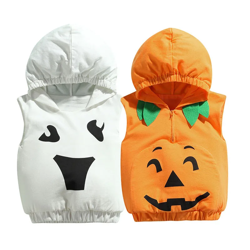 

2021 Halloween Baby Girls Hoodies Kids Boys Autumn Cotton Cartoon Printed Cute Clothes Infant Casual Sleeveless Clothing