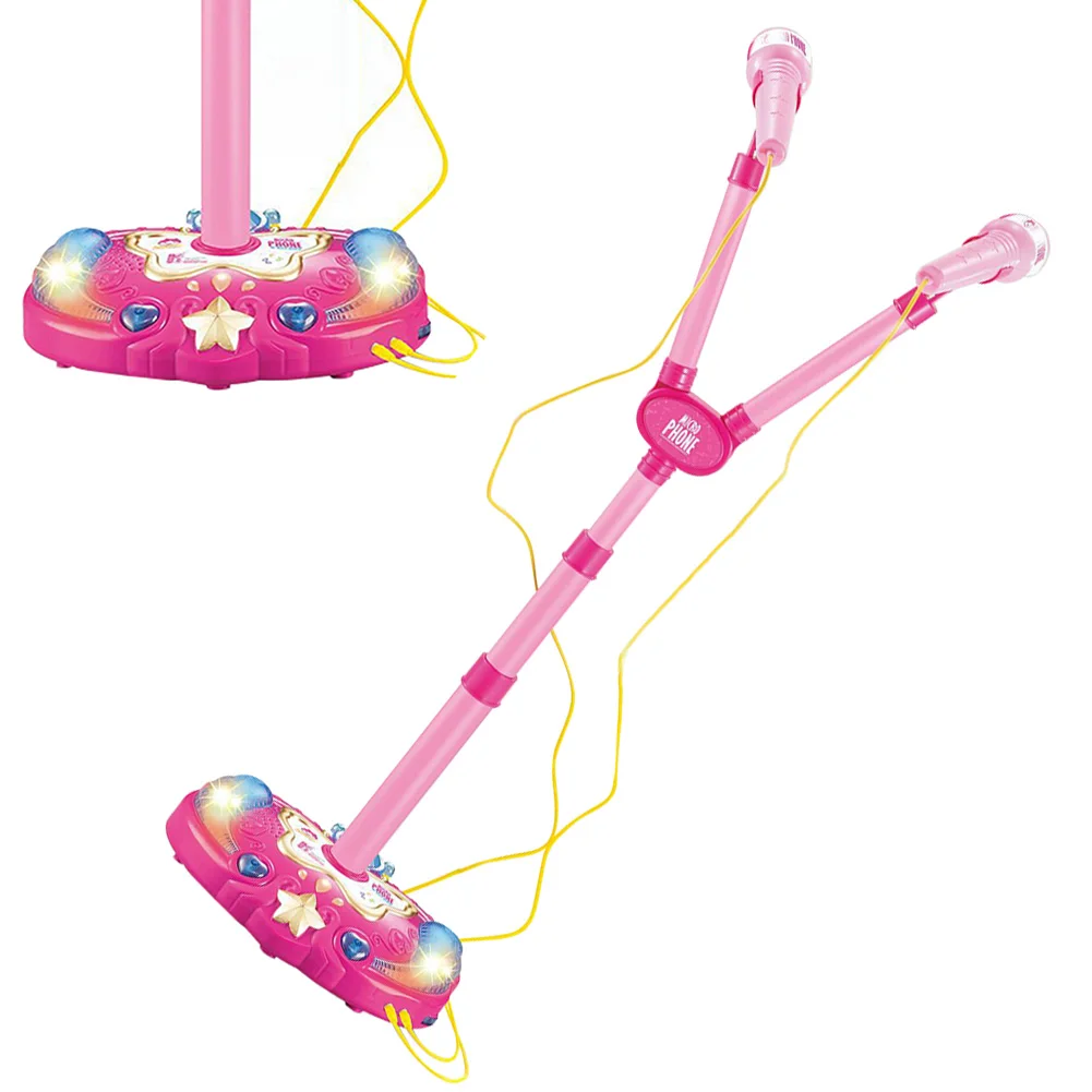 

Music Instrument Girls Sound Early Education Home With Light Gift Adjustable Stand Double Microphone Kids Learning Karaoke Toy